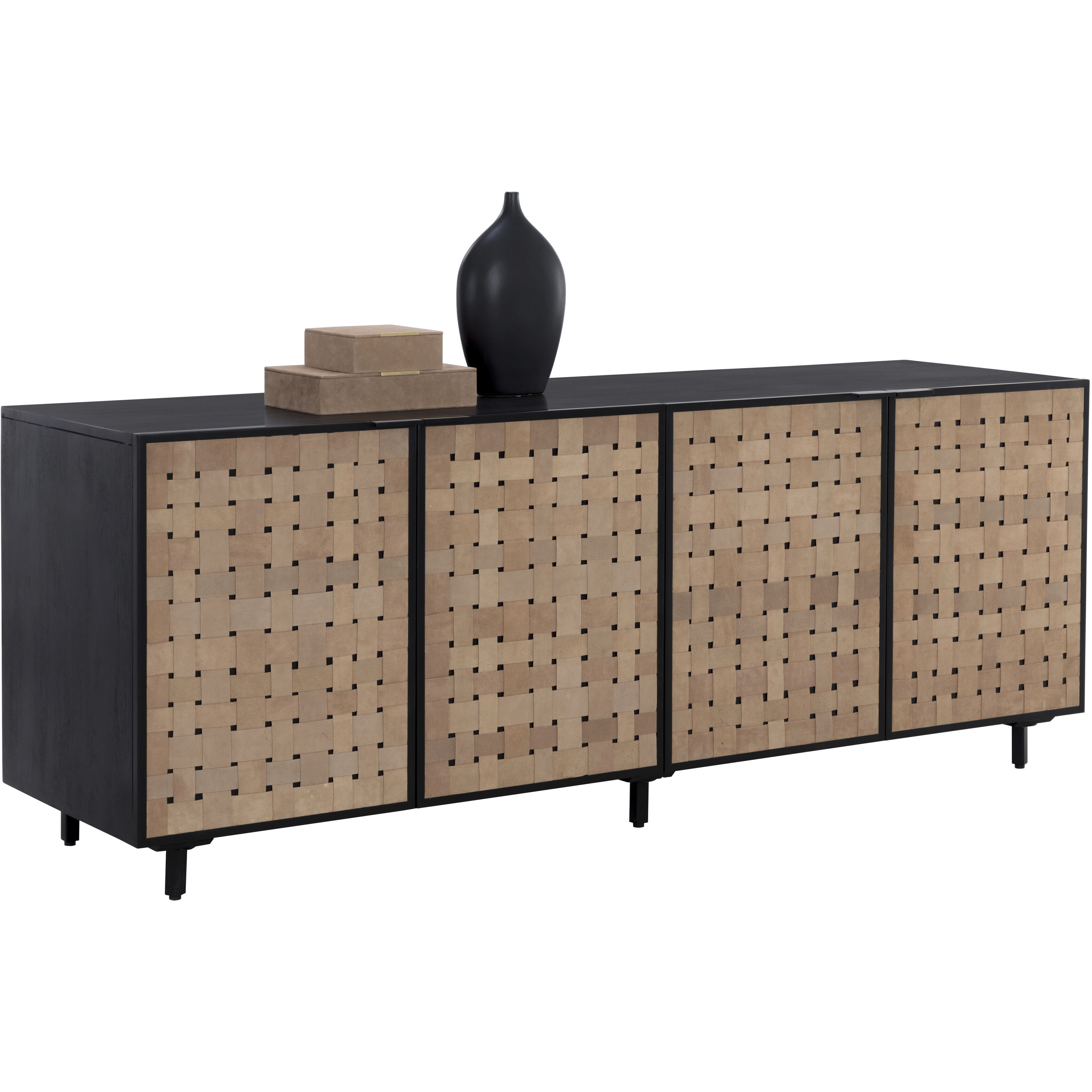 Omari 80 X 22 inch Suede Light Tan Leather Sideboard, Large